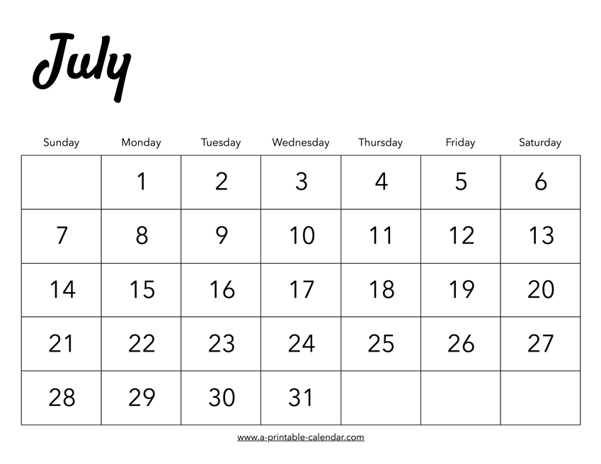 2019 July Calendar A Printable Calendar - July 2019 Calendar With Week Numbers