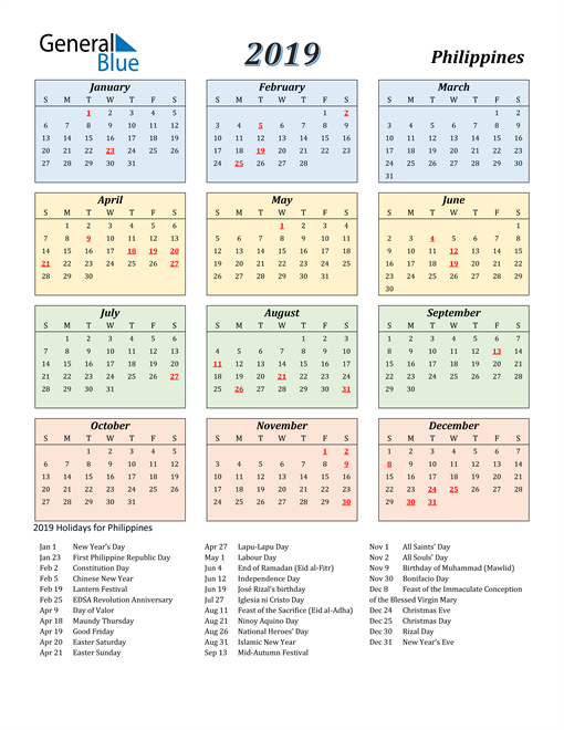 2019 Philippines Calendar With Holidays - 2019 Calendar With Week Numbers Printable Philippines