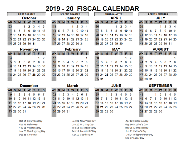 2019 US Fiscal Year Template Free Printable Templates - Fiscal Calendar 2019 Week Numbers