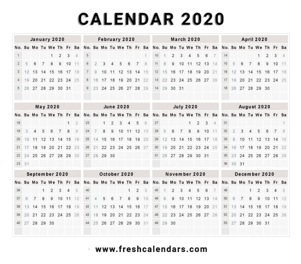 2020 Calendar With Week Numbers In Excel - 2020 Calendar With Week Numbers Xls