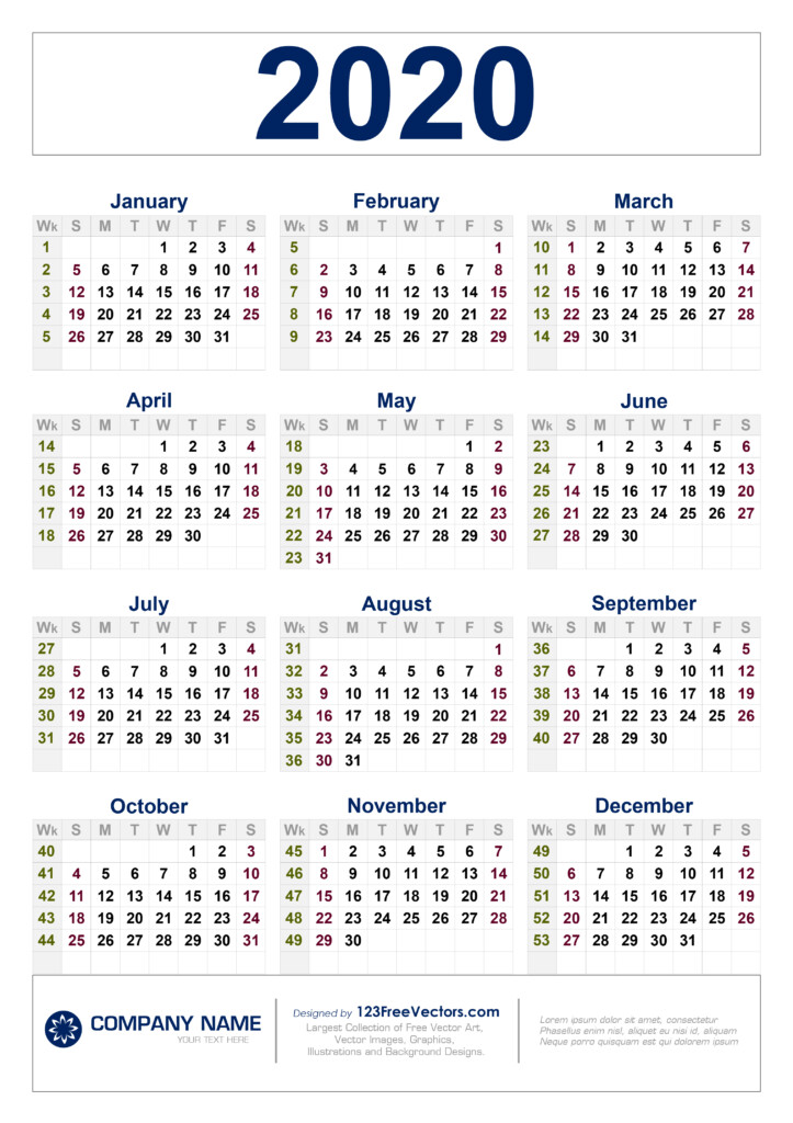 2020 Year Calendar With Week Numbers Printable Templates Free - 2020 Calendar With Week Numbers Printable