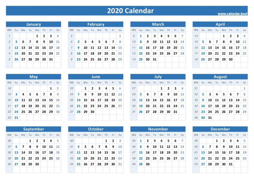 2020 Year Calendar With Week Numbers Printable Templates Free - 2020 Wall Calendar With Week Numbers