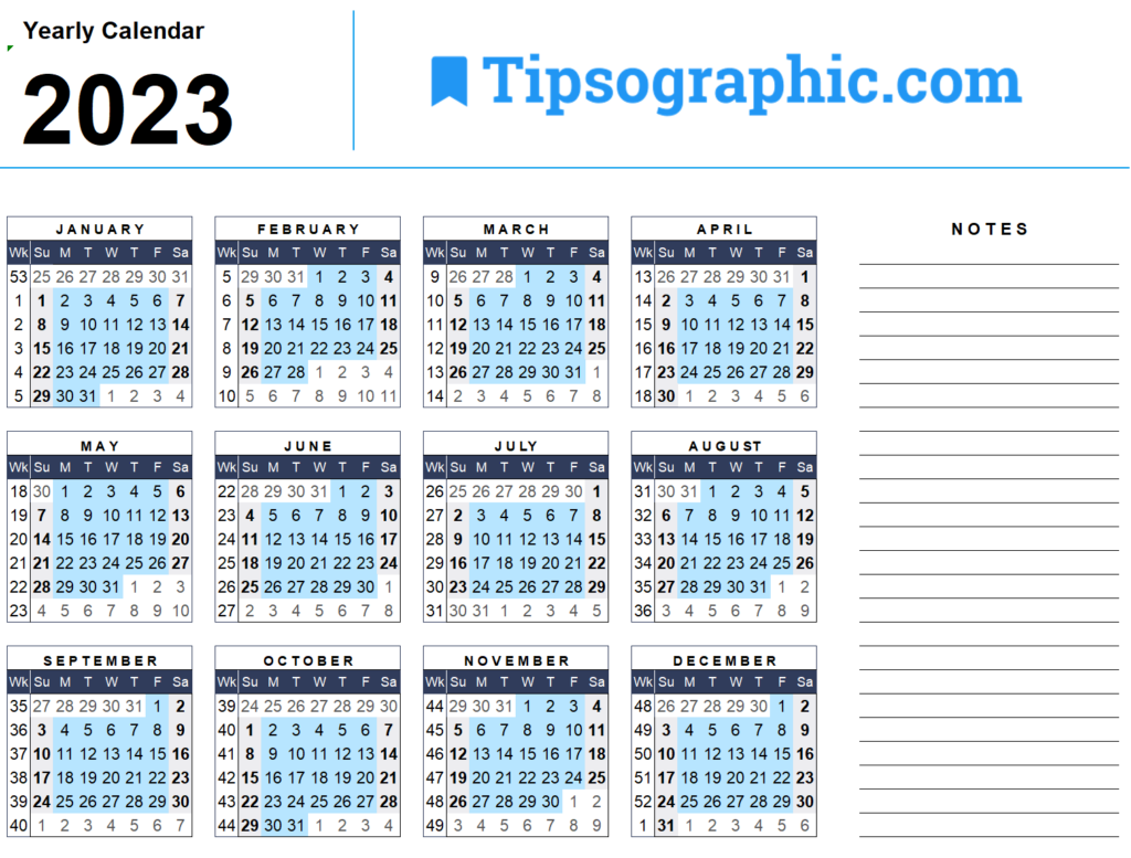 2023 Calendar With Week Numbers 2023 Calendar - Online Calendar Showing Week Numbers