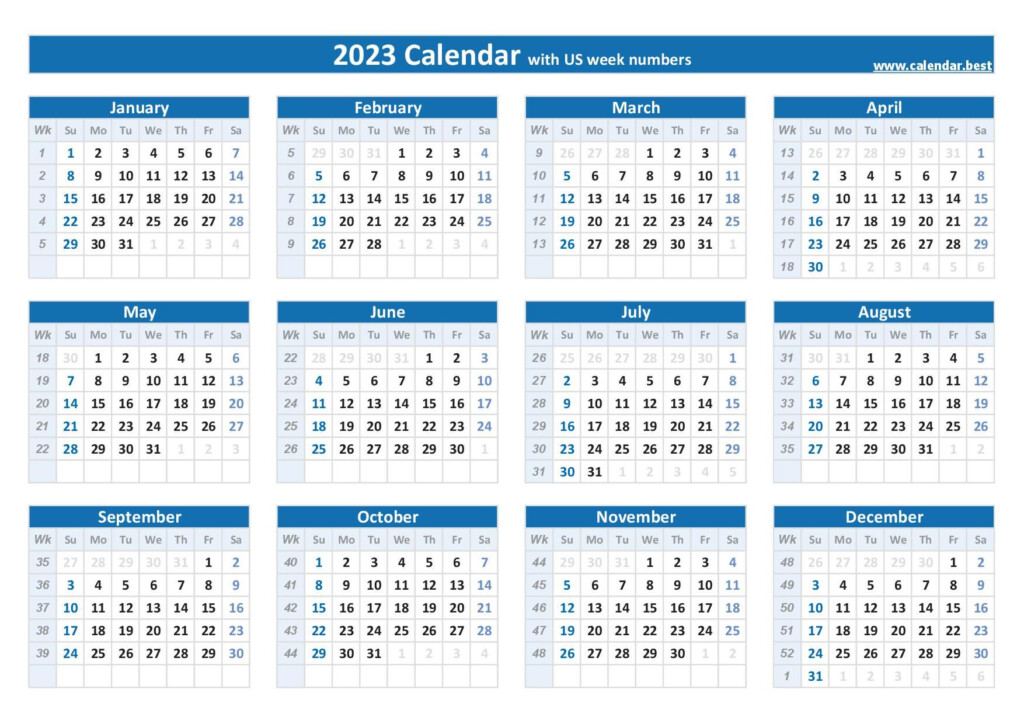 2023 Calendar With Week Numbers US And ISO Week Numbers  - Printable Calendar With Week Numbers