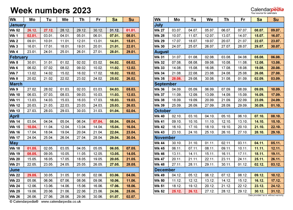 2023 Printable Calendar Week Numbers Yearly Printable Templates Free - Calendar In Week Numbers