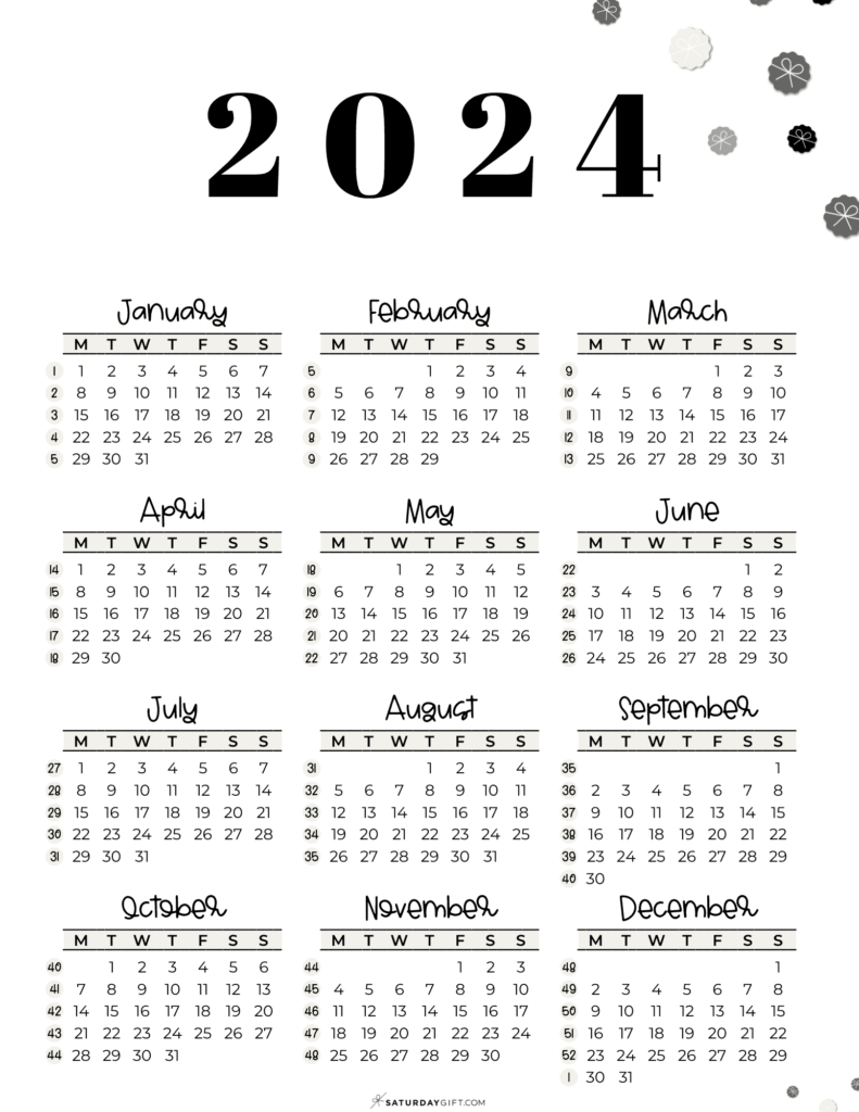 2024 Numbered Weeks Calendar Weekly Printable Calendar Customizable 2024 - Printable 2024 Calendar With Week Numbers