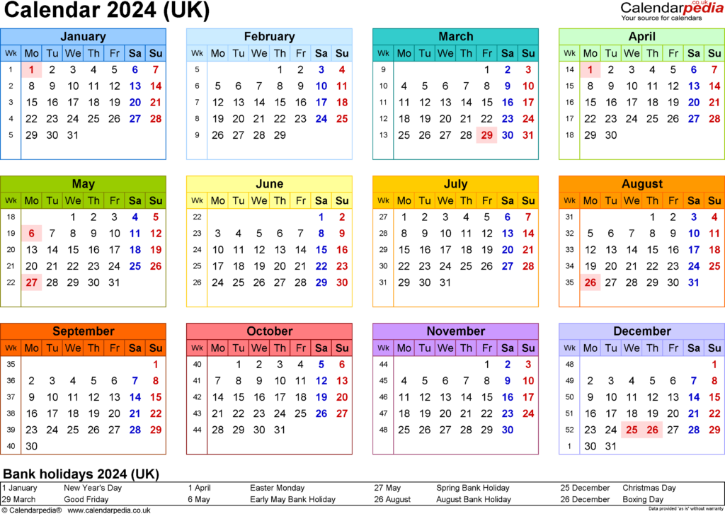 2024 Uk Calendar Printable With Week Numbers Elset Colleen - 2024 Calendar With Week Numbers Uk