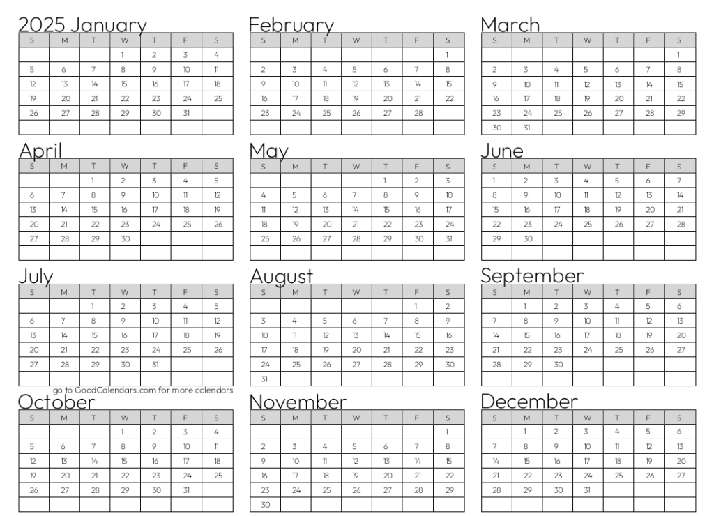 2025 Blank Calendar Template Excel Free Online Vevay Cristin - Blank Calendar Yearly 2025 No Week Numbers