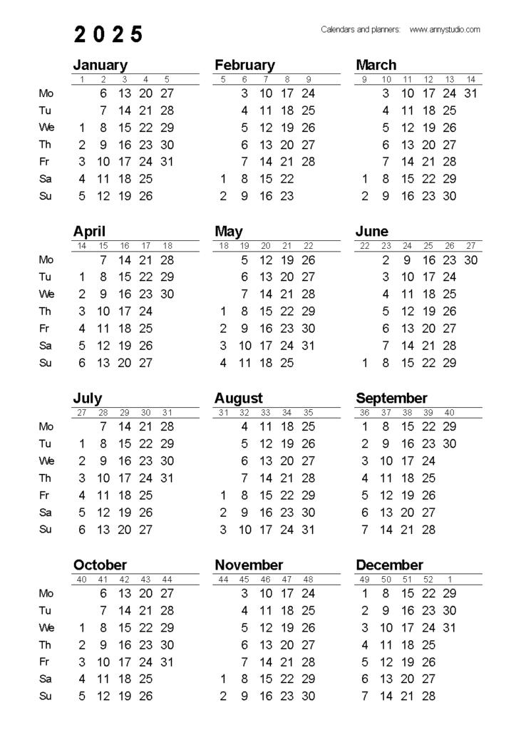 2025 Calendar With Week Numbers - 2025 Printable Calendar With Week Numbers