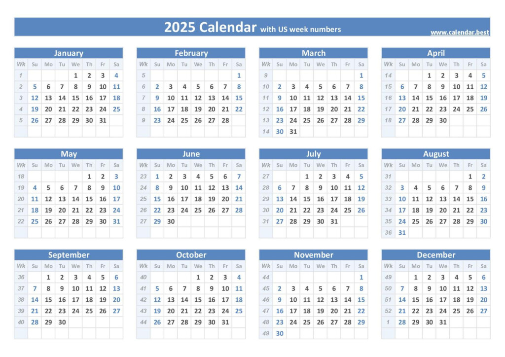 2025 Calendar With Week Numbers - Annual Calendar With Week Numbers 2025