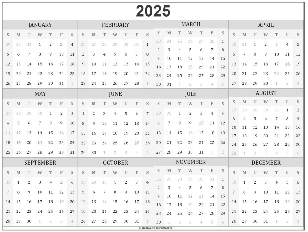 2025 Printable Calendar Your Comprehensive Guide To A Well Organized  - Blank Calendar Yearly 2025 No Week Numbers