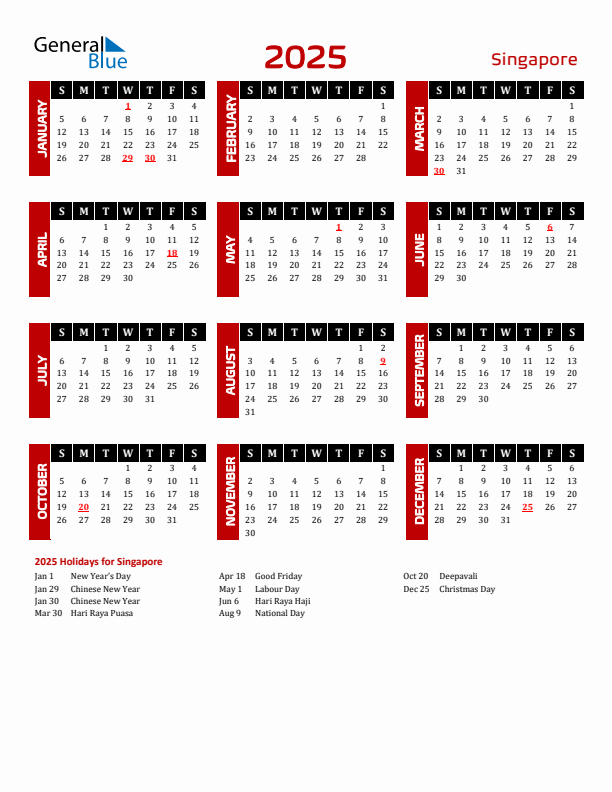 2025 Singapore Calendar With Holidays - 2025 Calendar Singapore With Week Numbers