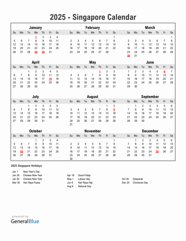 2025 Singapore Calendar With Holidays - Singapore Calendar 2025 With Week Numbers