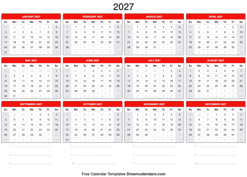 2027 Calendar - 2027 Calendar With Week Numbers