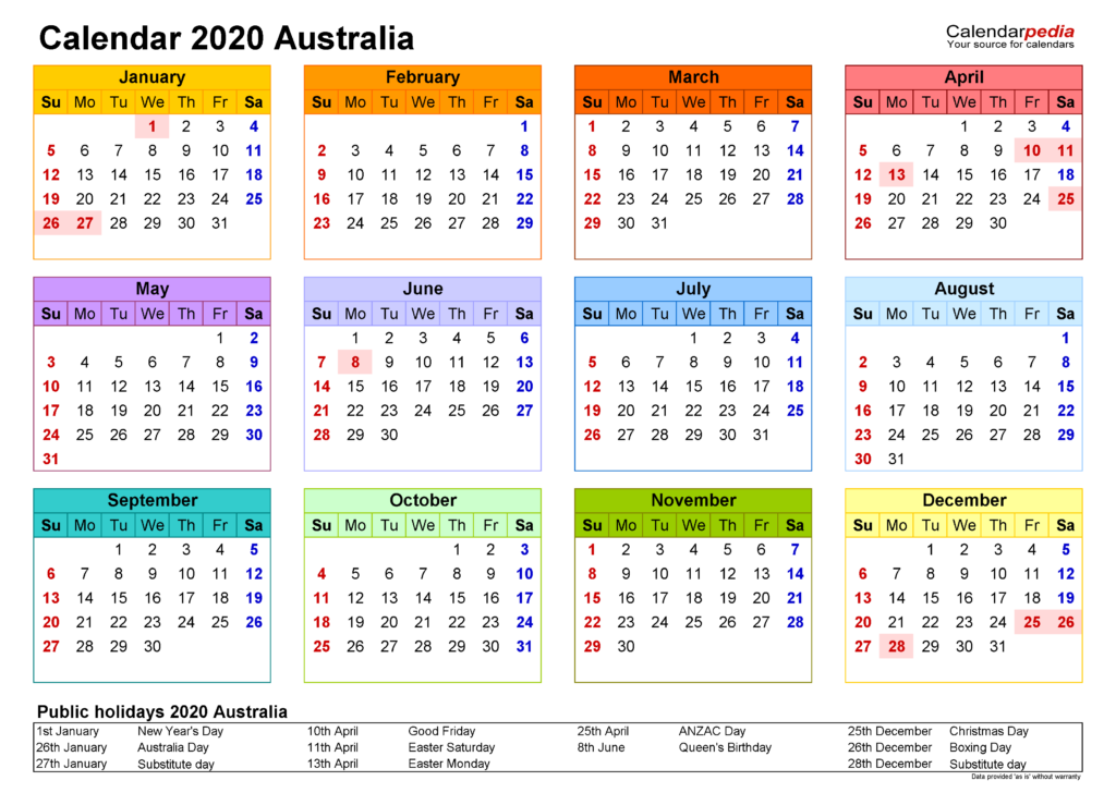 Australia Calendar 2020 Free Printable PDF Templates - 2020 Calendar With Week Numbers Australia