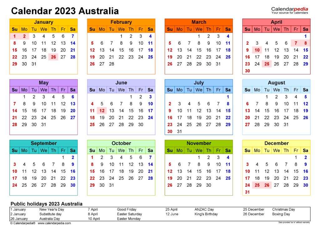 Australia Calendar 2023 Free Printable Word Templates - Australian Financial Year Calendar With Week Numbers