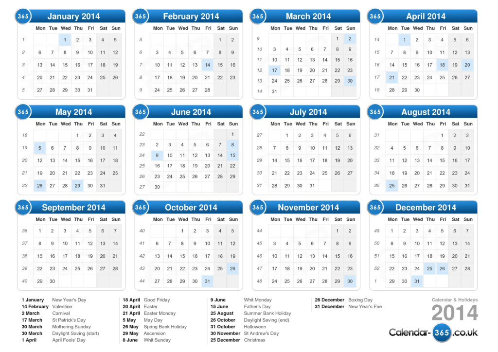 Calendar 2014 - Calendar 2014 Week Numbers Uk