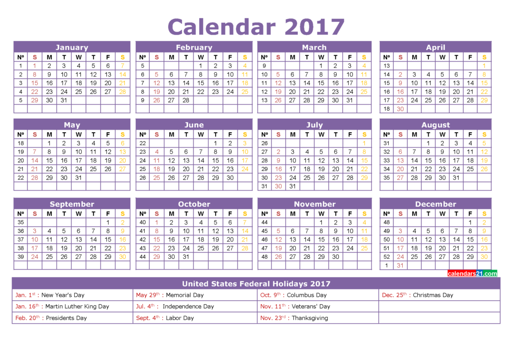 Calendar 2017 50 Important Calendar Templates Of 2017 PDF JPG  - 2017 Calendar With Week Numbers And Holidays