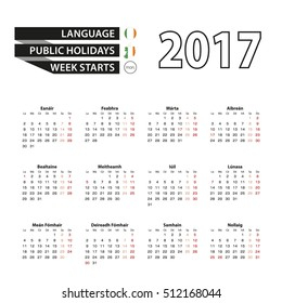 Calendar 2017 On Irish Language Public Stock Vector Royalty Free  - Calendar 2017 Ireland With Week Numbers