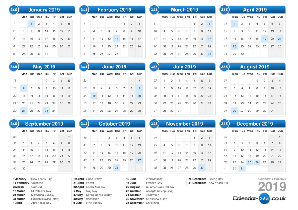 Calendar 2019 - 2019 Calendar Week Numbers Uk