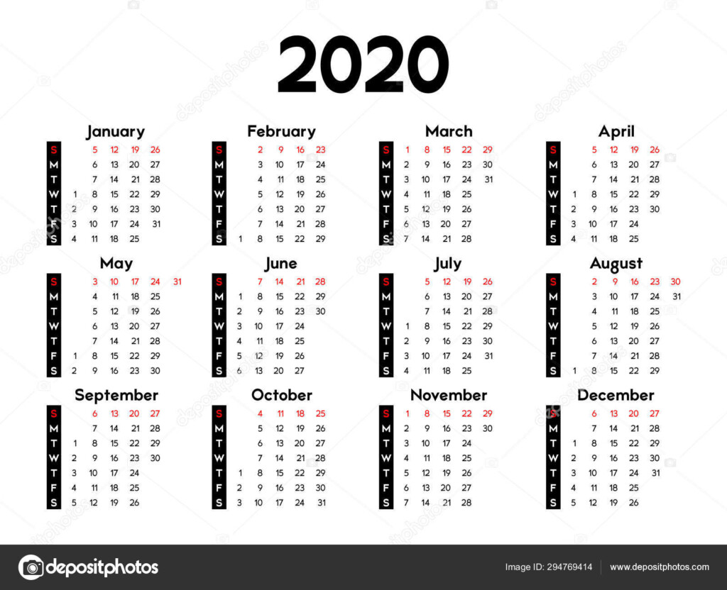 Calendar 2020 Week Starts Sunday Basic Business Template Vector  - 2020 Business Calendar Week Numbers