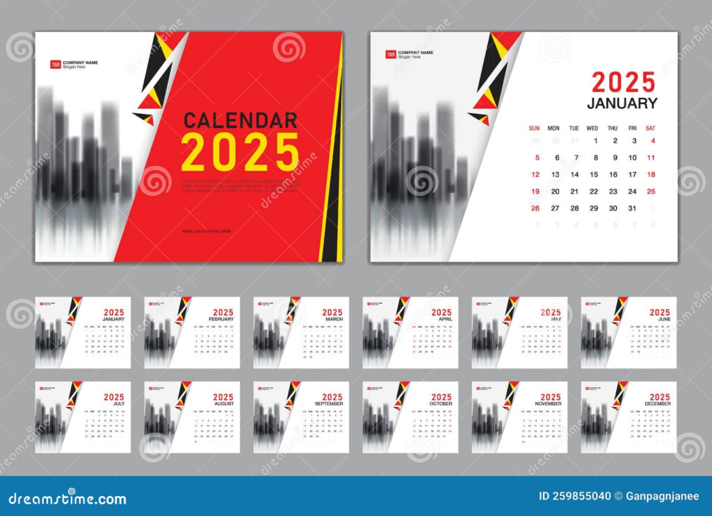 Calendar 2025 Template Set Vector Week Starts Sunday Set Of 12 Month  - Desk Calendar 2025 With Week Numbers