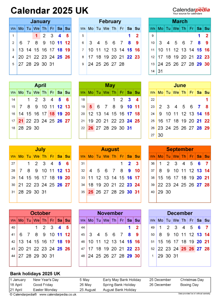 Calendar 2025 UK Free Printable Microsoft Word Templates - 2025 Calendar With Week Numbers Uk