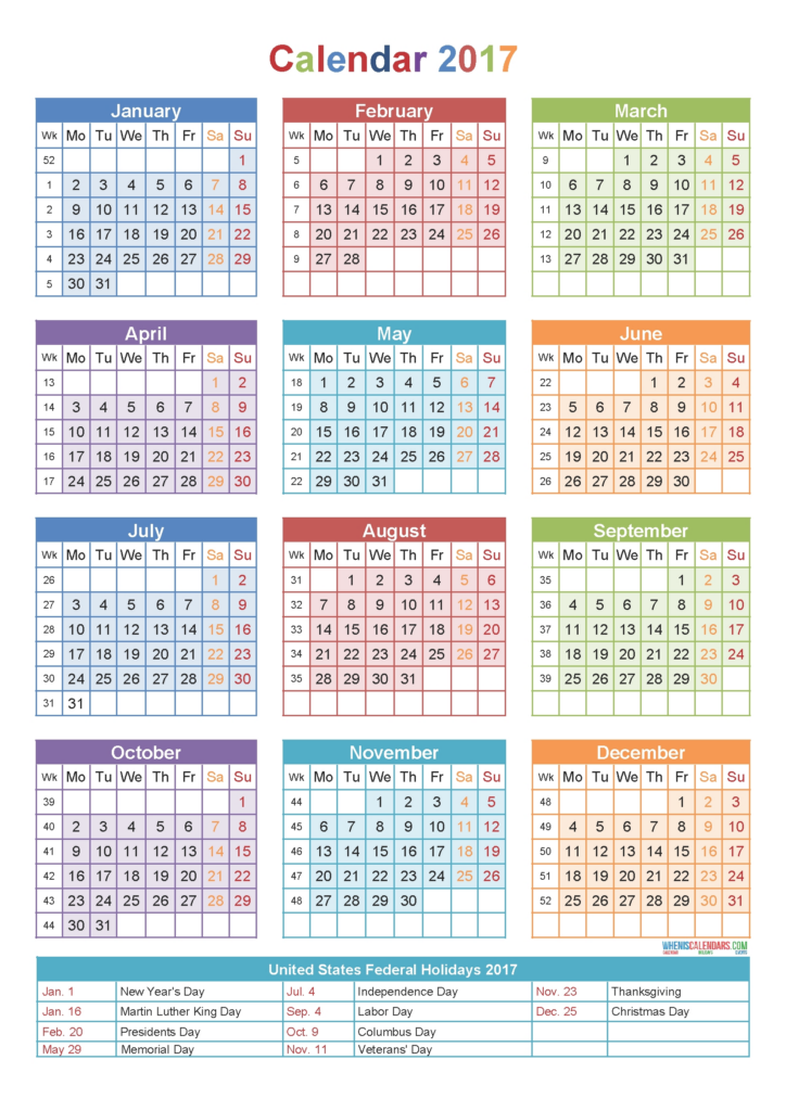 Calendar By Week 2017 Printable Template Calendar Design - 2017 Calendar With Week Numbers And Holidays