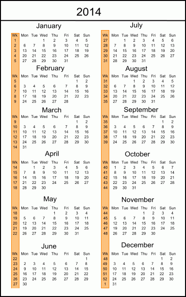 Calendar By Week Number 2014 Calendar With Week Numbers 2014  - Calendar With Week Numbers 2014 Printable