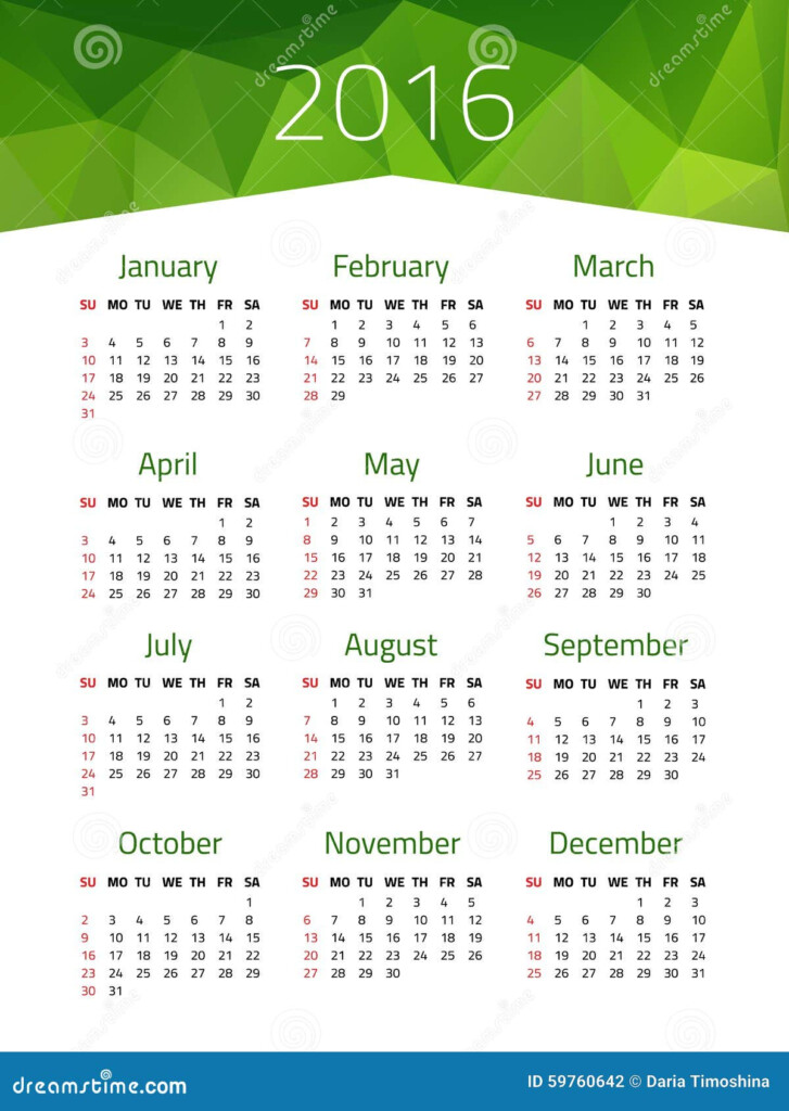 Calendar For 2016 Year Stock Vector Illustration Of Color 59760642 - Annual Calendar With Week Numbers 2016