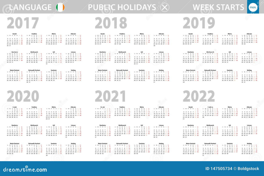 Calendar In Irish Language For Year 2017 2018 2019 2020 2021 2022  - Calendar 2017 Week Numbers Ireland