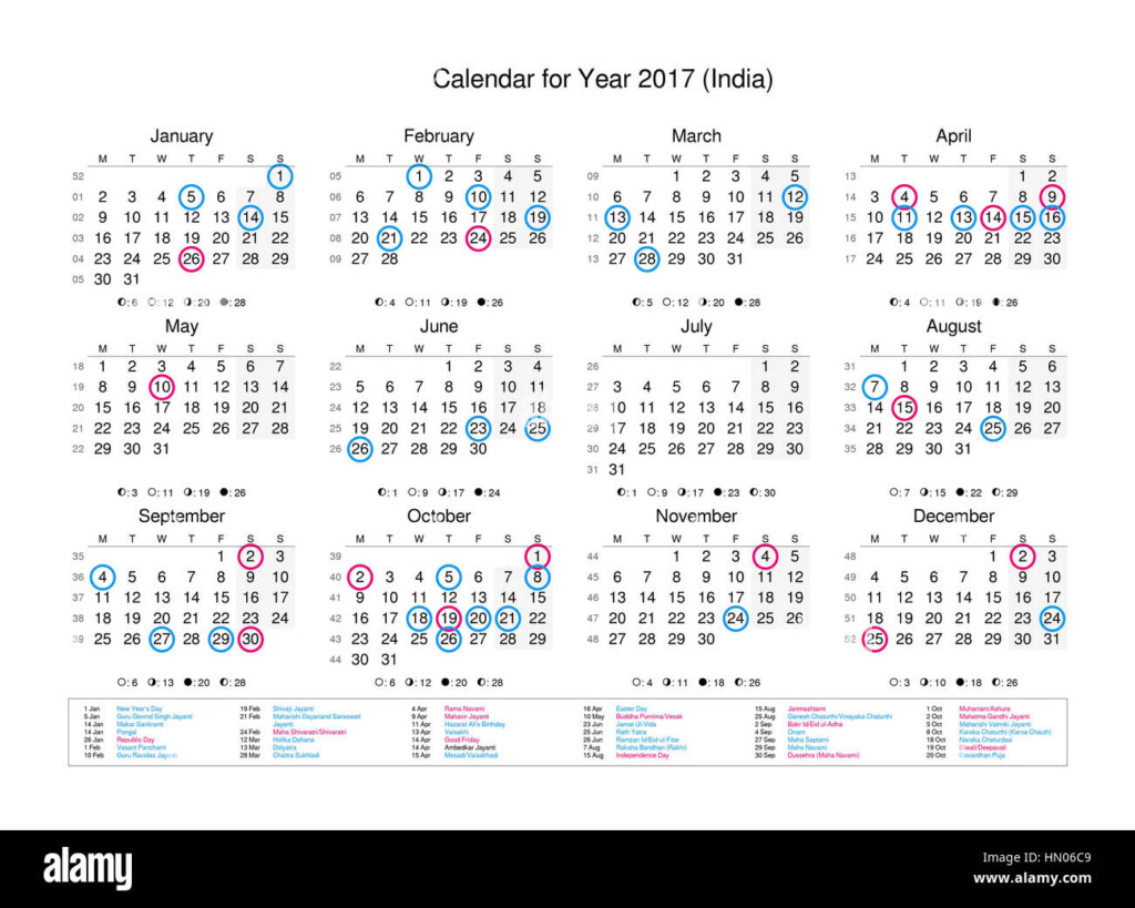 Calendar Of Year 2017 With Public Holidays And Bank Holidays For India  - 2017 Calendar With Week Numbers India