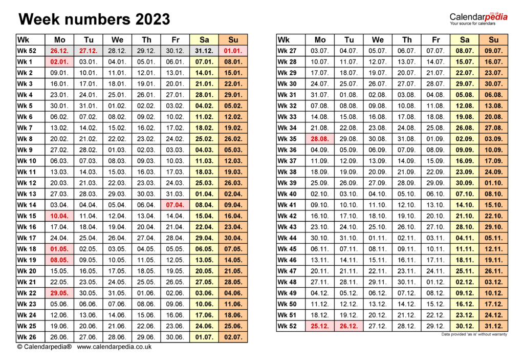 Calendar Showing Week Numbers 2023 Get Latest News 2023 Update - Week Days Numbers In Usa Calendar