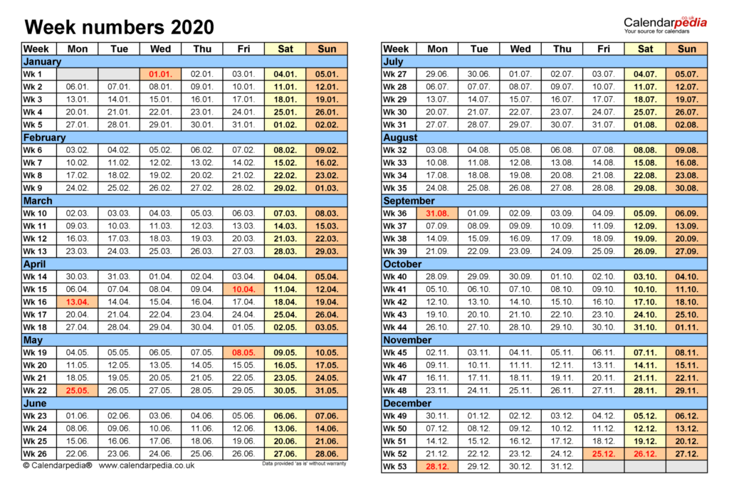 Calendar Week 2020 Excel Calendar Printables Free Templates - 2020 Calendar In Excel With Week Numbers