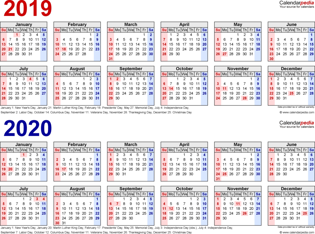 Calendar With Week Numbers 2019 2020 - 2019 And 2020 Calendar Printable With Week Numbers