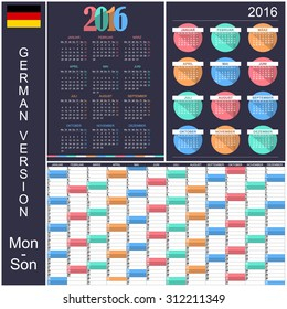 Collection German Calendars Year 2016 Week Stock Vector Royalty Free  - German Calendar 2016 With Week Numbers