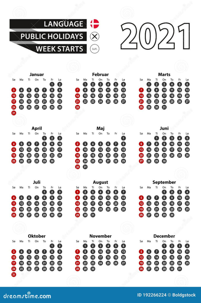 Danish Calendar 2021 With Numbers In Circles Week Starts On Sunday  - Danish Calendar Week Numbers