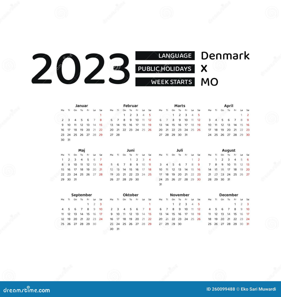 Denmark Calendar 2023 Week Starts From Monday Stock Illustration  - Danish Calendar Week Numbers