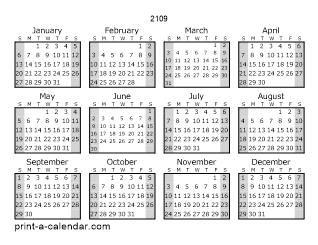 Download 2109 Printable Calendars - 2109 Calendar With Week Numbers