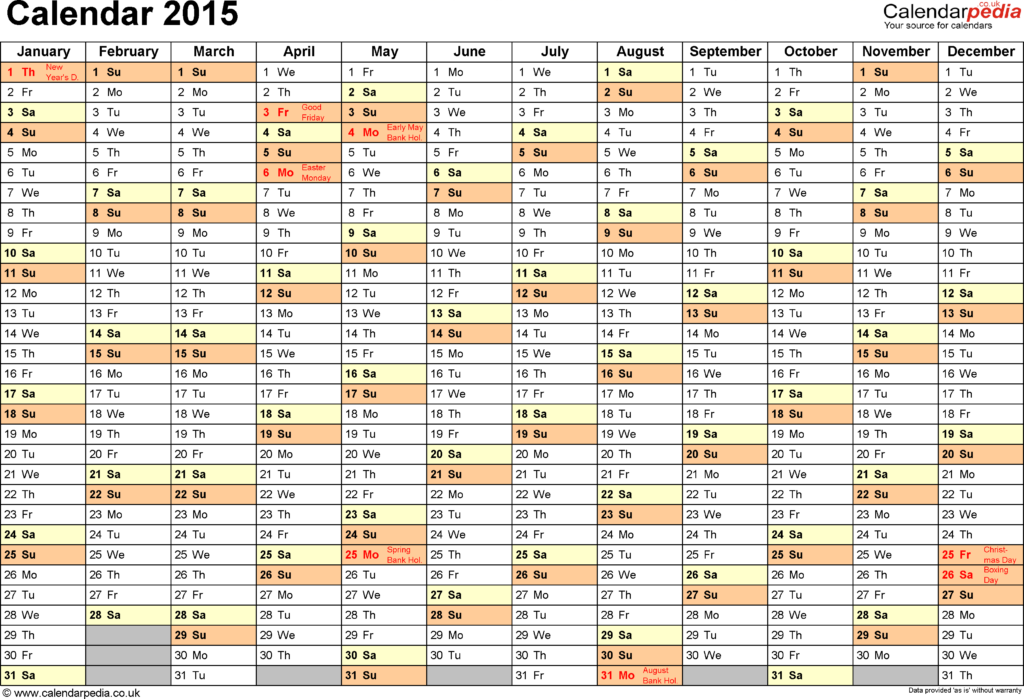 Excel Calendar 2015 UK 16 Printable Templates xlsx Free  - Calendar 2015 Excel With Week Numbers