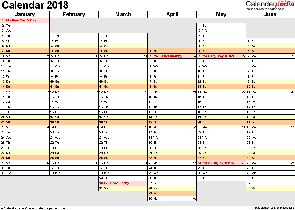 Excel Calendar 2018 UK 16 Printable Templates xlsx Free  - Excel Calendar 2018 Week Numbers