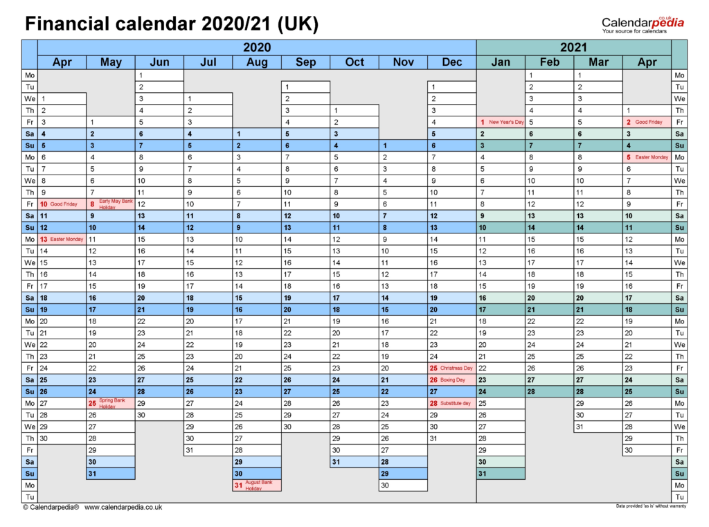 Financial Year Week Numbers 2020 - Financial Calendar With Week Numbers