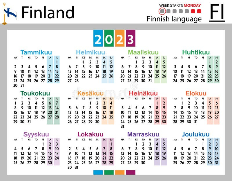 Finnish Horizontal Pocket Calendar For 2023 Week Starts Monday Stock  - Finnish Calendar With Week Numbers