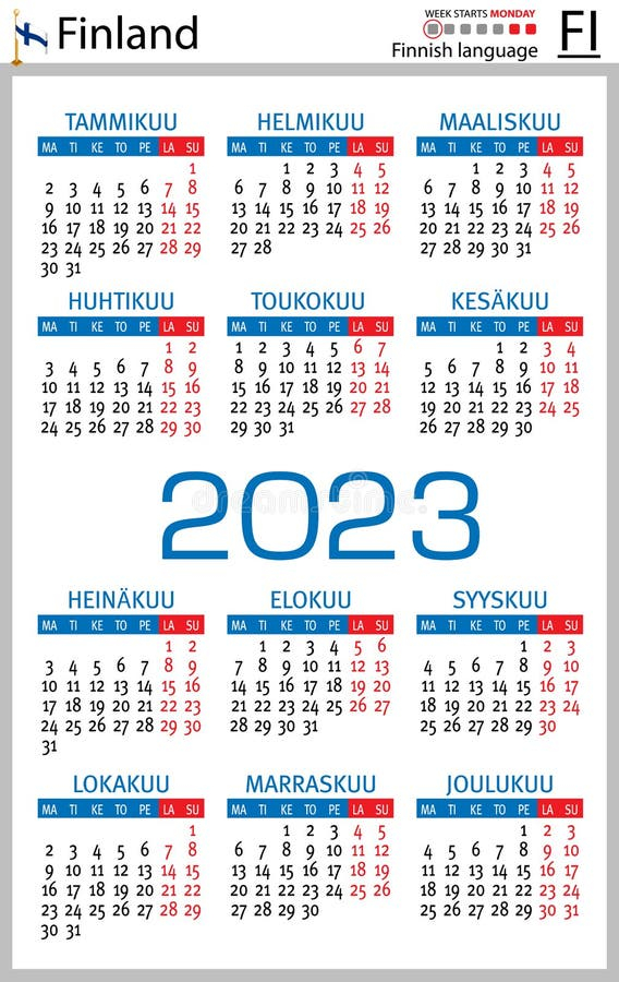 Finnish Vertical Pocket Calendar For 2023 Week Starts Monday Stock  - Finnish Calendar With Week Numbers