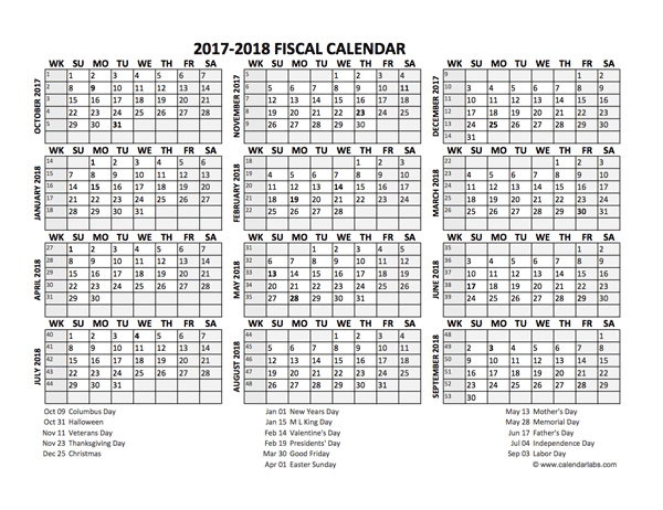 Fiscal Calendar 2017 18 Templates Free Printable Templates - Financial Year Calendar 2017 18 Week Numbers