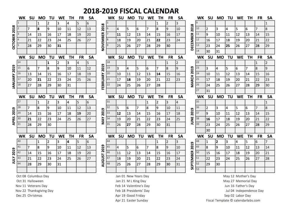 Fiscal Calendar 2018 19 Templates Free Printable Templates - Financial Calendar 2018 19 With Week Numbers