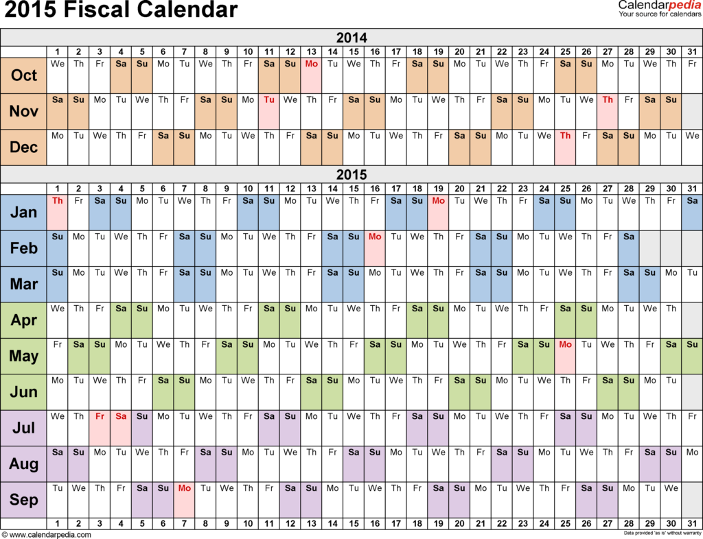 Fiscal Calendars 2015 Free Printable Excel Templates - 2015 Financial Year Calendar With Week Numbers