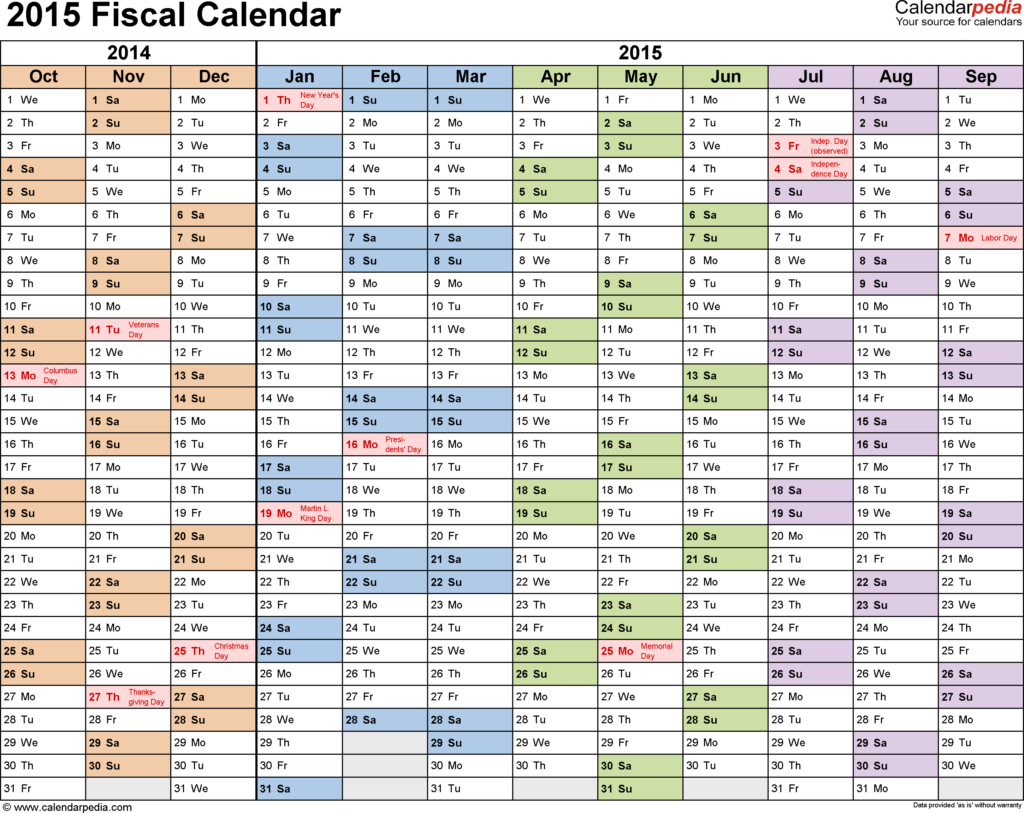 Fiscal Calendars 2015 Free Printable Excel Templates - Financial Year Calendar 2015-16 With Week Numbers