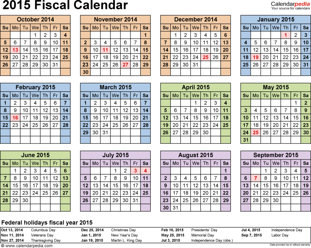 Fiscal Calendars 2015 Free Printable Excel Templates - Financial Year Calendar 2015-16 With Week Numbers