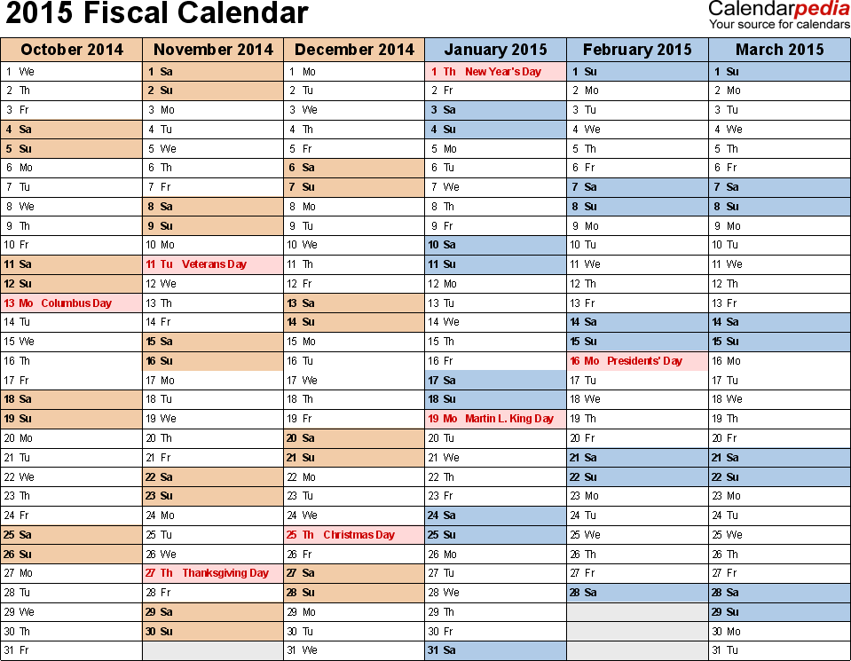 Fiscal Calendars 2015 Free Printable PDF Templates - Fiscal Calendar 2015 Week Numbers